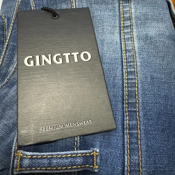 GINGTTO Mens Jeans Size 32x28 Skinny Fit Stretch Pants 32 28 Blue Denim - Picture 4 of 13